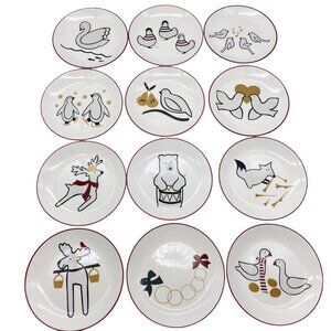 Crate & Barrel Joan Anderson 12 Days of Christmas Appetizer Plates with Stand, S